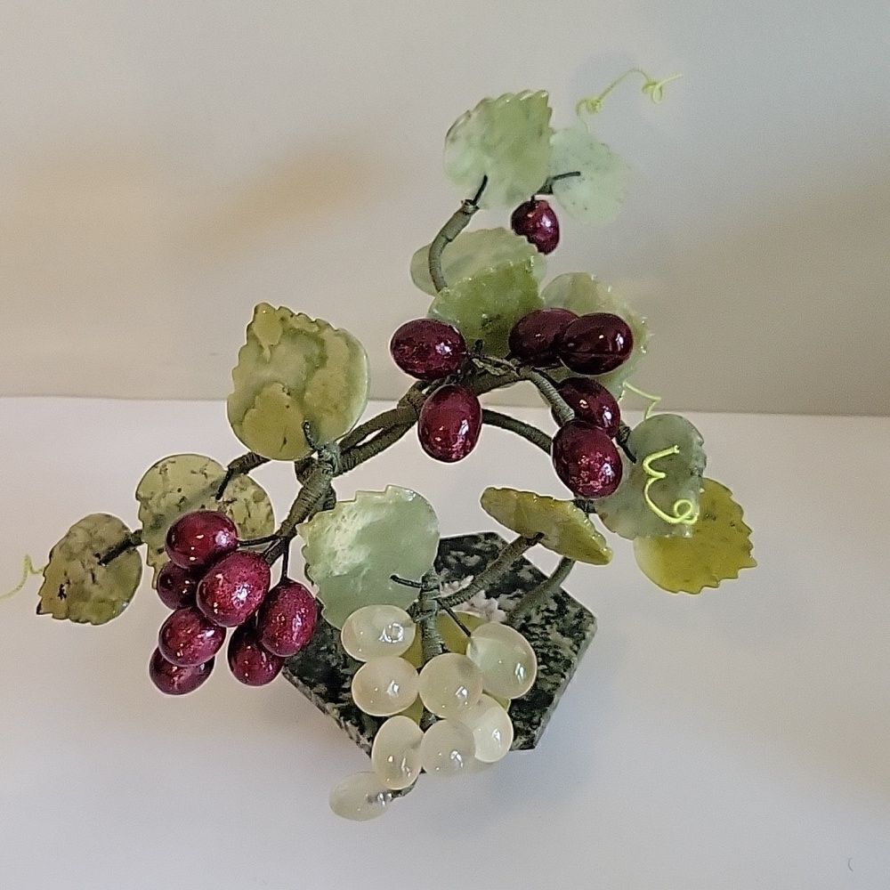 VIntage Jade and Alabaster Grape Tabletop Sculpture Decor